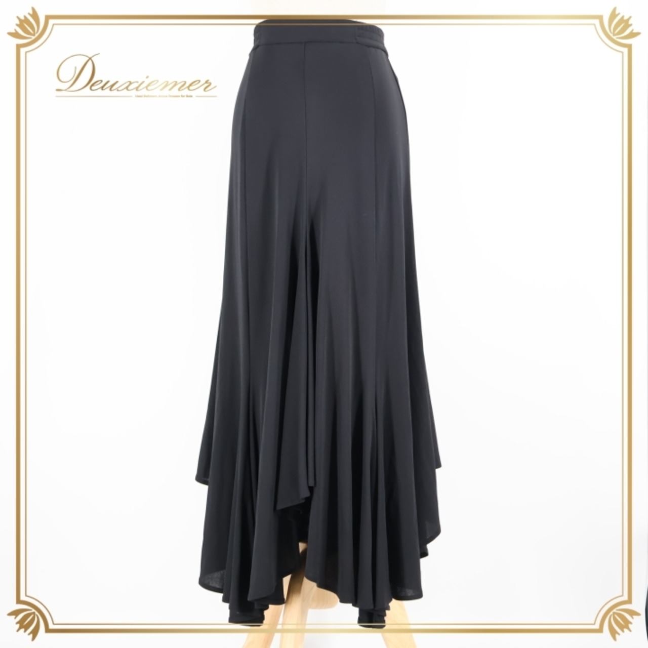 社交ダンス 衣装 スカート ブラック系 チャコットロイヤルダンス Chacott ROYAL DANCE 黒 日本製 無地 シンプル 上品 レッスン 練習 伸縮 アシンメトリー ストレッチ オールブラック ダンス衣装 パーティー