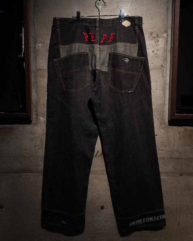 【Caka】"PEPE Jeans" Patchwork × Embroidery Design Buggy Denim Pants