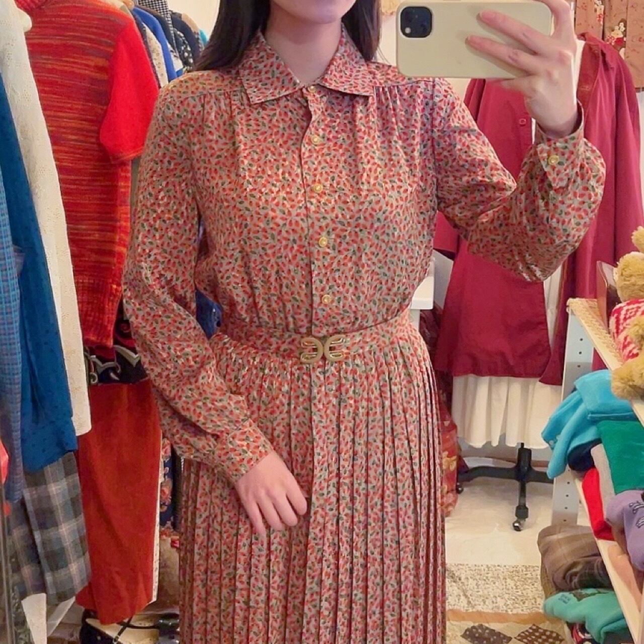 mini strawberry gold button one-piece