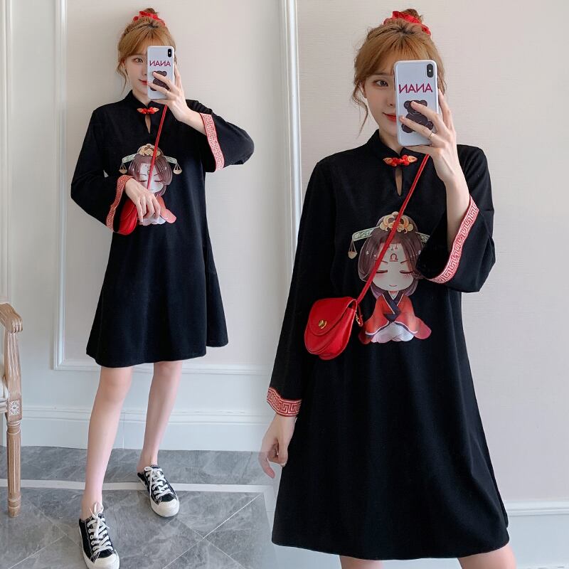 【新作】【送料無料】 8301＃マタニティ服春秋長袖イージーマッチングルーズスタイリッシュヴィンテージドレス妊婦ママドレス ロング スプリング 春物 オータム 秋物 ビンテージ AL expec370951936299