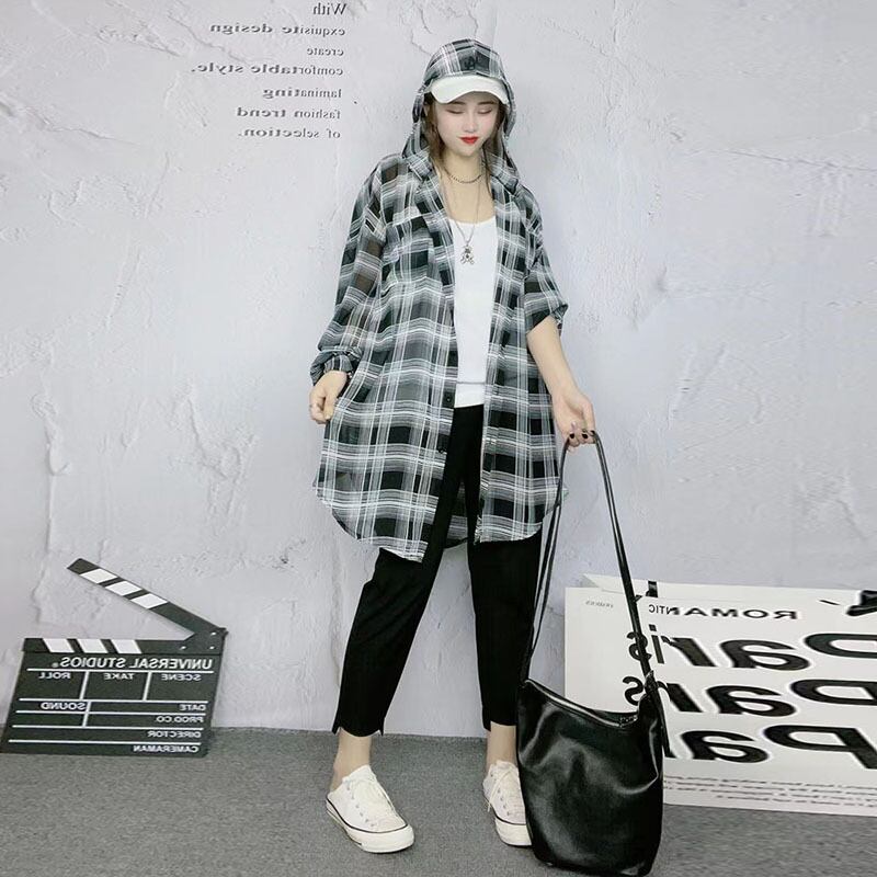 フードルーズ格子柄カーディガンクロップドパンツ 大きめサイズ ミックスインファッション74563702829