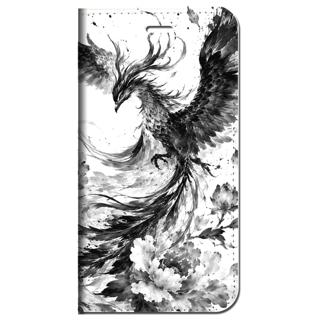 iPhone対応 スマホ 手帳型ケース 墨絵 鳳凰と牡丹 和柄 和モダン モノトーン 日本 伝統 Sumi-e Silhouette Art スマホケース スタンド 【iPhone17 / iPhone16e / iPhone16 他 iPhone各機種対応】 |iajppx01