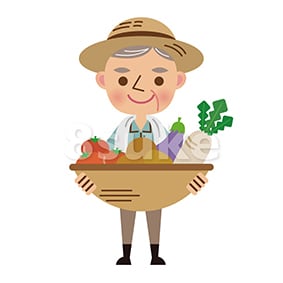 イラスト素材：収穫した野菜を持つ年配の農夫（ベクター・JPG）