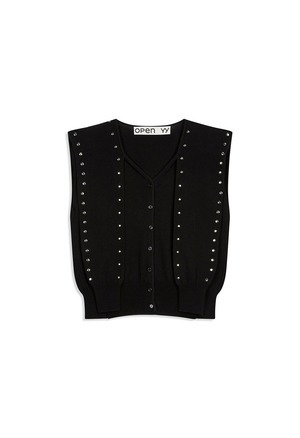 [OPEN YY] STUD SLEEVE LAYERED CARDIGAN, BLACK 正規品 韓国ブランド 韓国通販 韓国代行 韓国ファッション オープン ワイワイ 日本 店舗