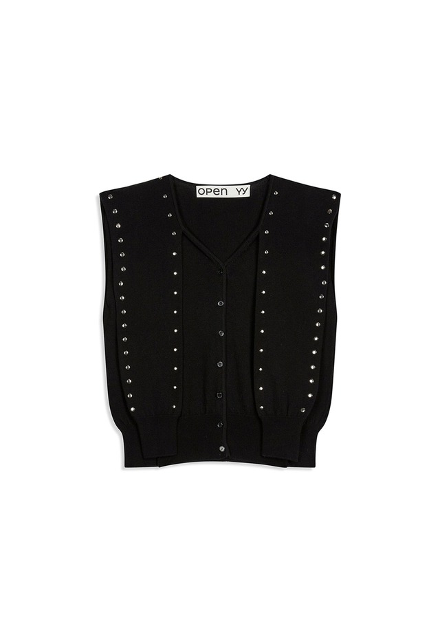 [OPEN YY] STUD SLEEVE LAYERED CARDIGAN, BLACK 正規品 韓国ブランド 韓国通販 韓国代行 韓国ファッション オープン ワイワイ 日本 店舗