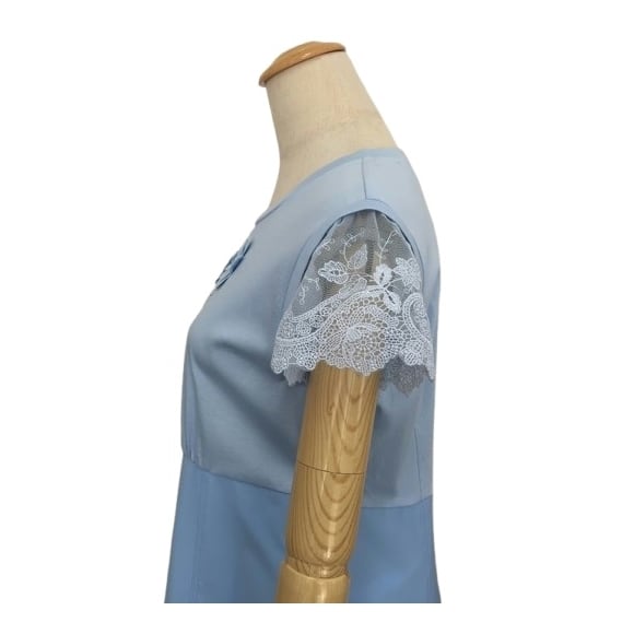 スーパービューティー ワンピース 袖レース ウェスト切替 ロング