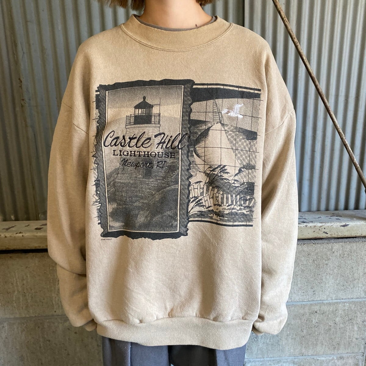 90年代 キャッスルヒル灯台 プリント 刺繍 スウェットシャツ