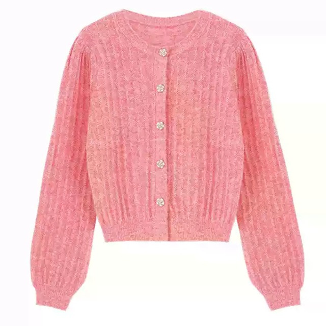 Floral Button Mohair Cropped Sweater【2col】00075