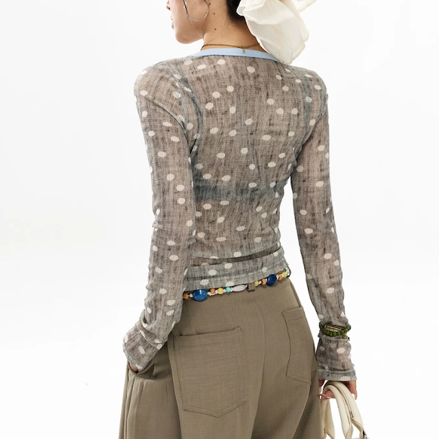 two-tone neck dot sheer tee　バイカラーネックドットシアーティー　J2120