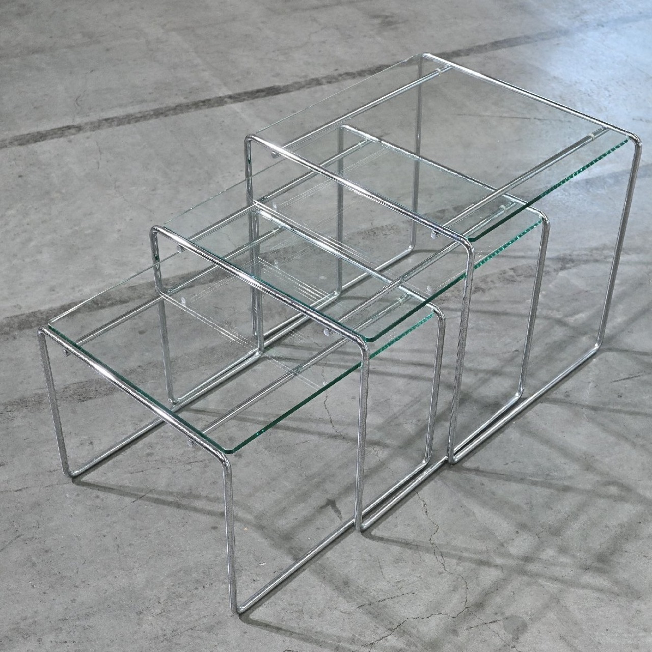 ★ Cassina 28万「MARCEL T/マルセル T」ネストテーブル ガラス 高濱和秀 ダイニング リビング カッシーナ サイド【中古家具/中古インテリア/USED家具ユーズド家具/リサイクル】