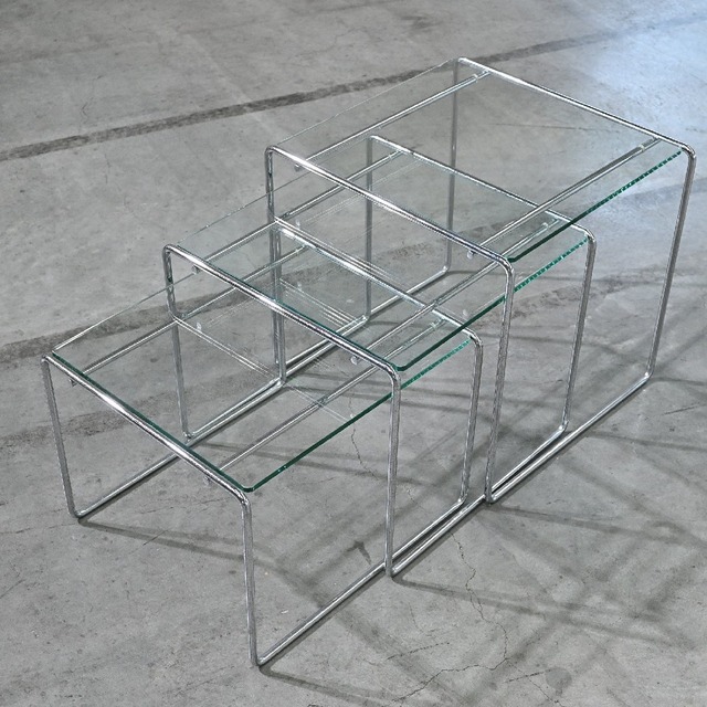 ★ Cassina 28万「MARCEL T/マルセル T」ネストテーブル ガラス 高濱和秀 ダイニング リビング カッシーナ サイド【中古家具/中古インテリア/USED家具ユーズド家具/リサイクル】