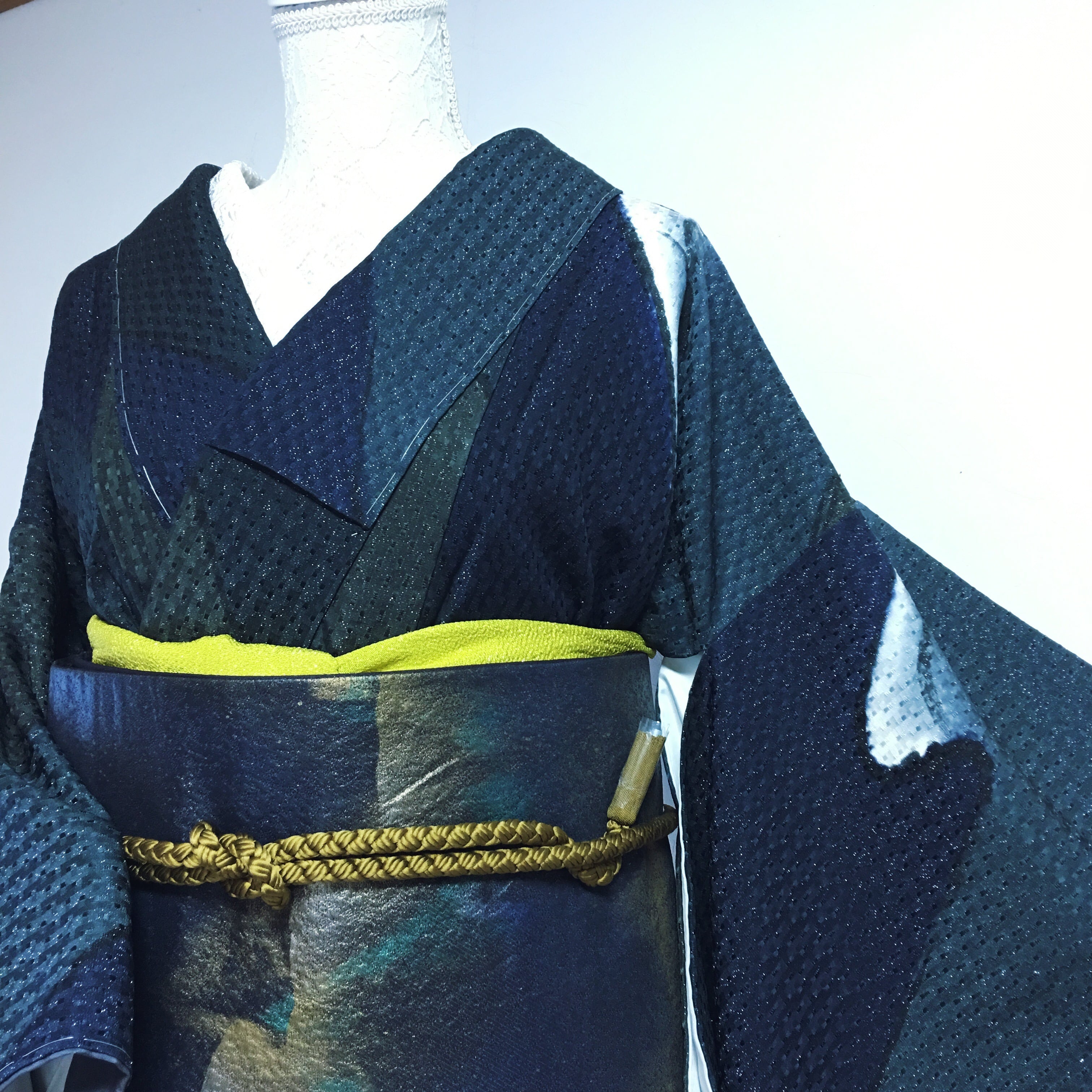 逸品クラス】しつけ糸付き未着用 超美品 墨黒×濃紺×濃グレー 銀通し 丈 
