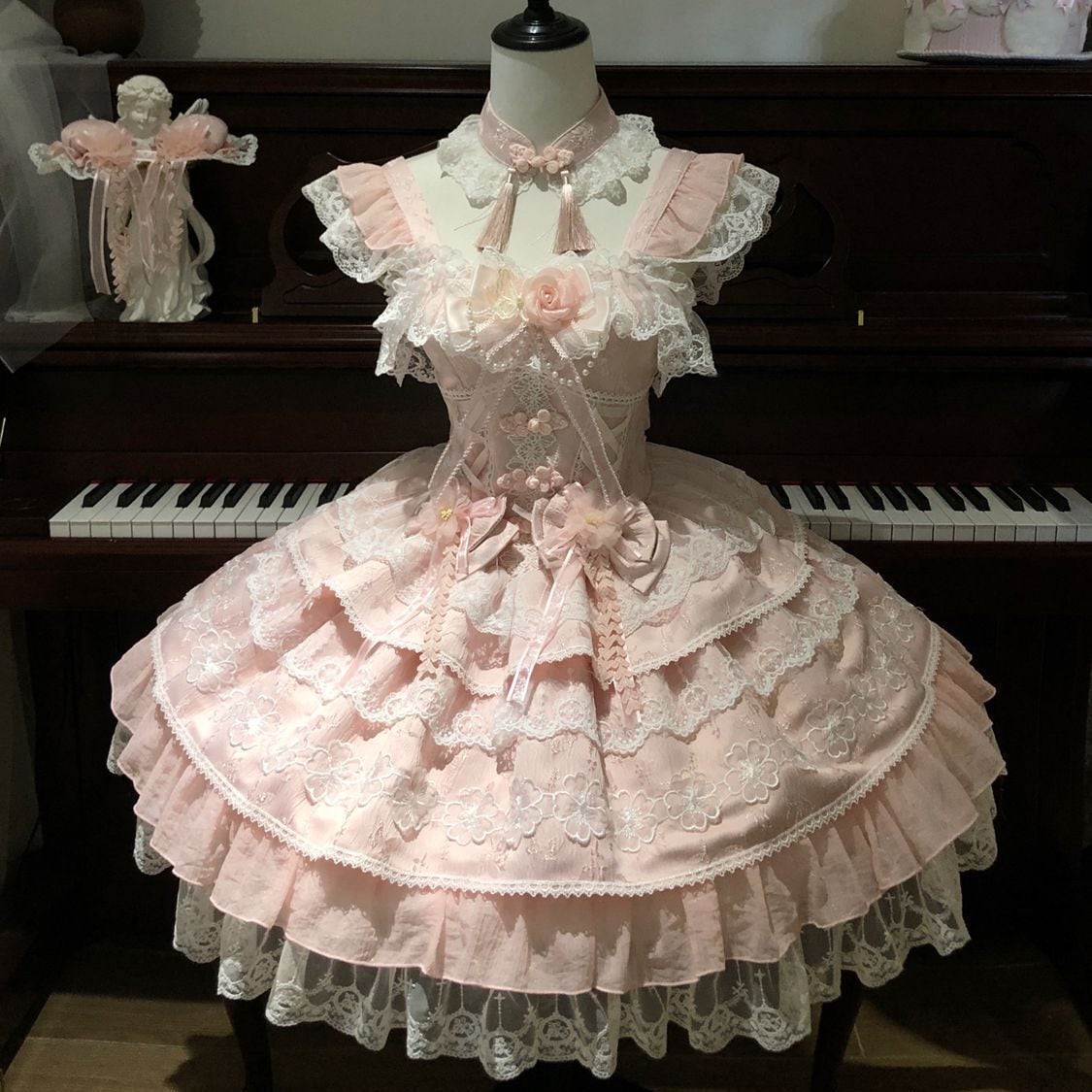 プリンセスロリータ ジャンパースカート|豪華フリル(ピンク/パープル/ミントグリーン)甘ロリ・イベント衣装・撮影会