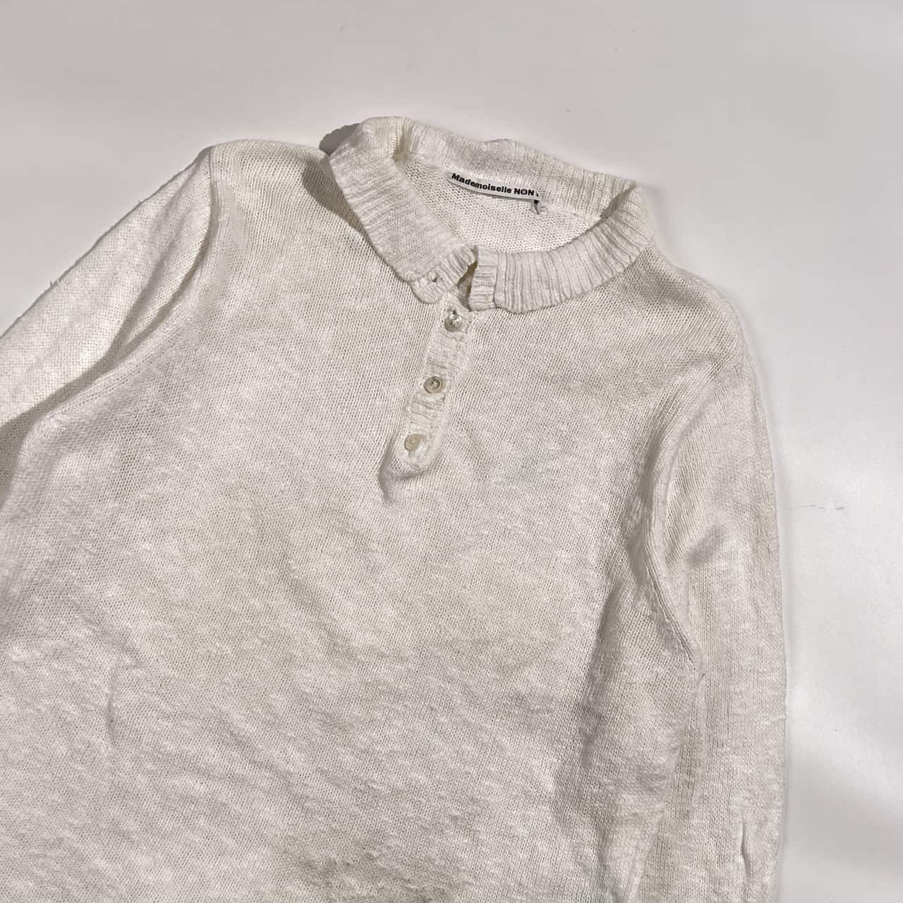 リネン混 Mademoiselle NON NON マドモアゼルノンノン ヘンリーネック ニット セーター L/ホワイト系 レディース パパス