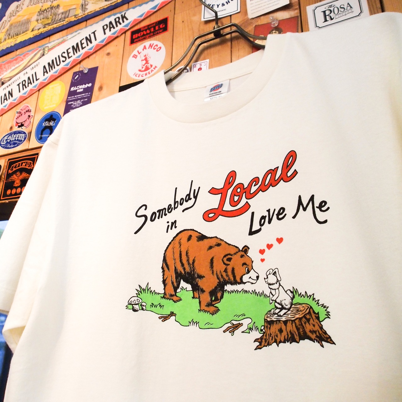 【DARGO】"熊とウサギ" 6onz Vintage Fade T-shirt（VANILLA WHITE）