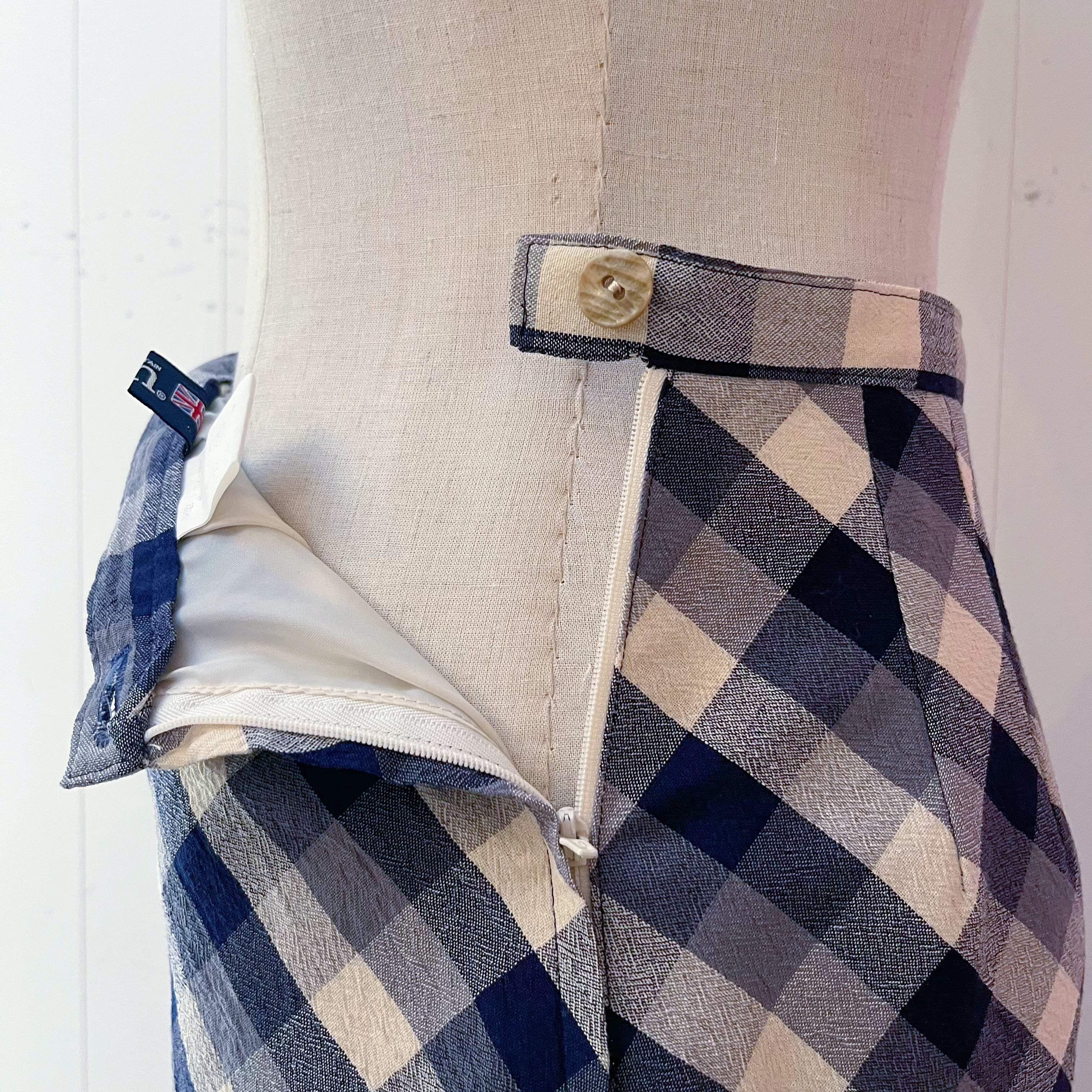 blue ivory check long skirt