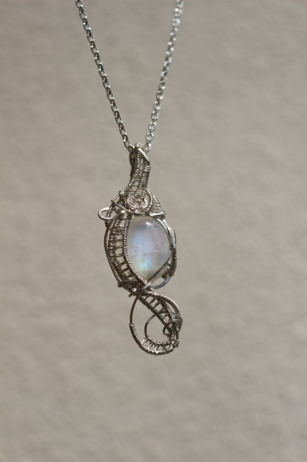 Rainbowmoonstone silver925 wirewrapping pendant