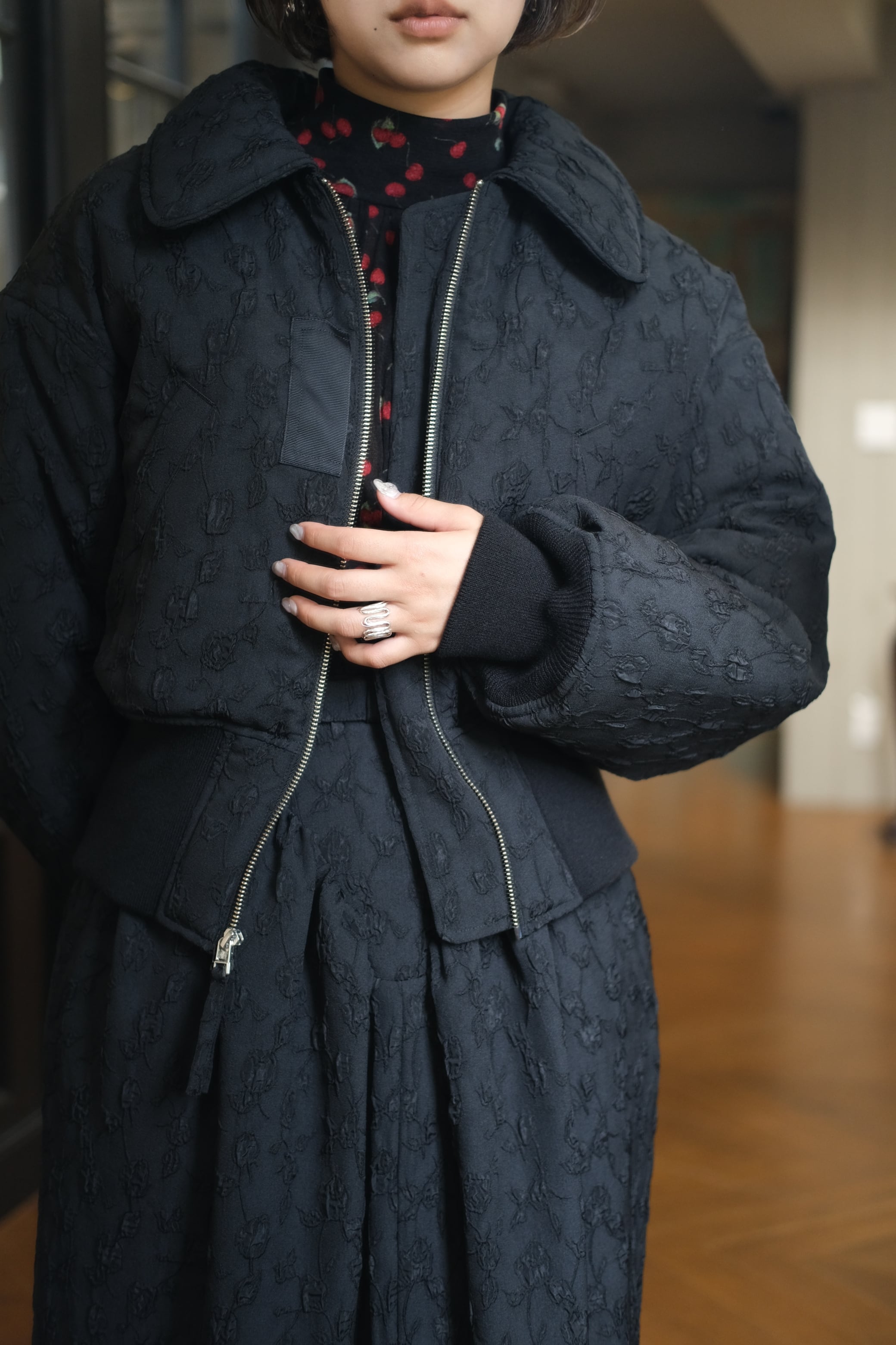 FETICO】 Floral jacquard bomber jacket -black- | loop