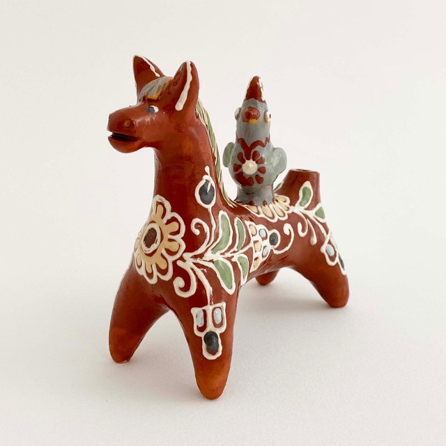 ウクライナ産  オピシュニャ土人形（馬と鶏 / 灰色の鶏）