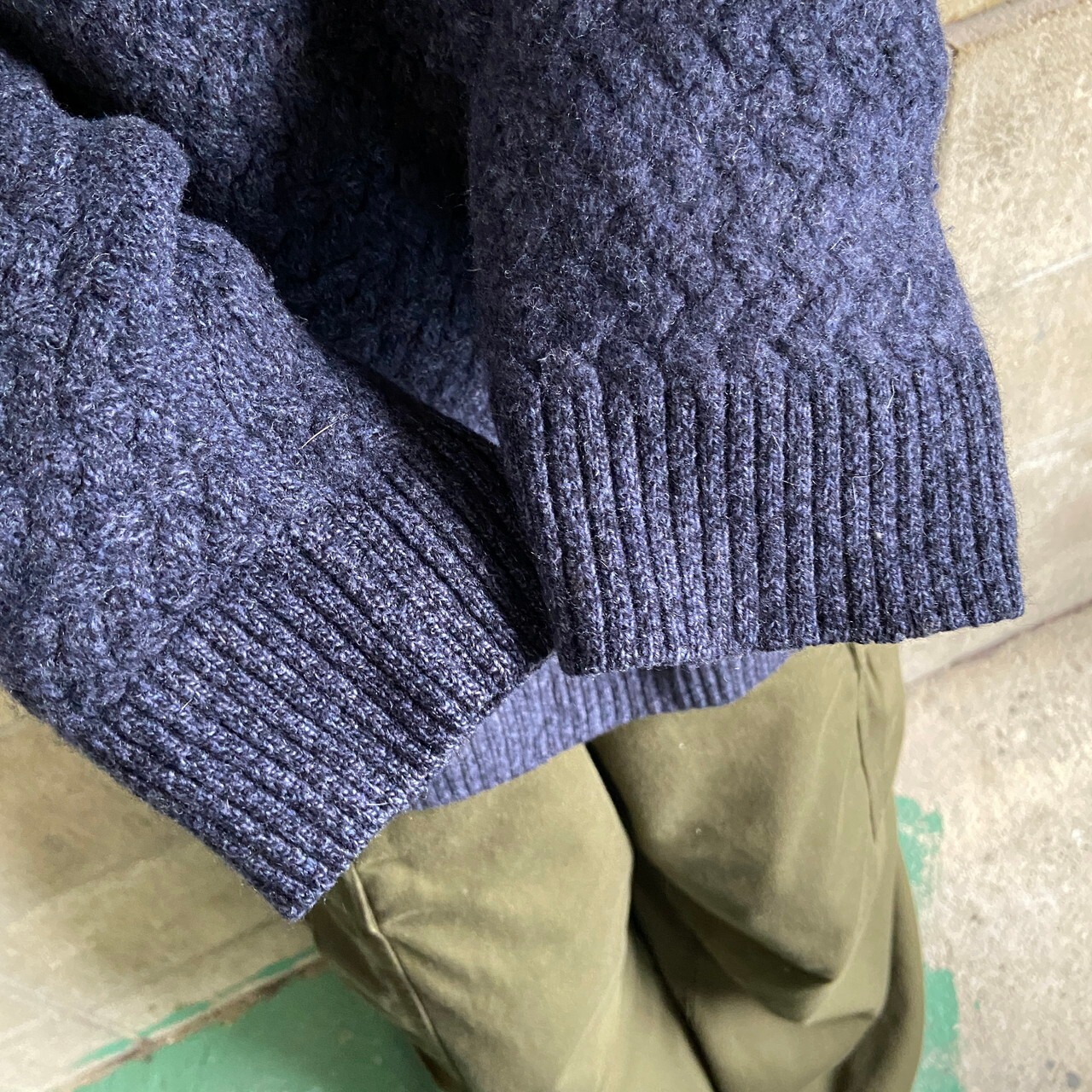 Barbour バブアー ウールニットセーター メンズL相当 古着 ネイビー 紺 