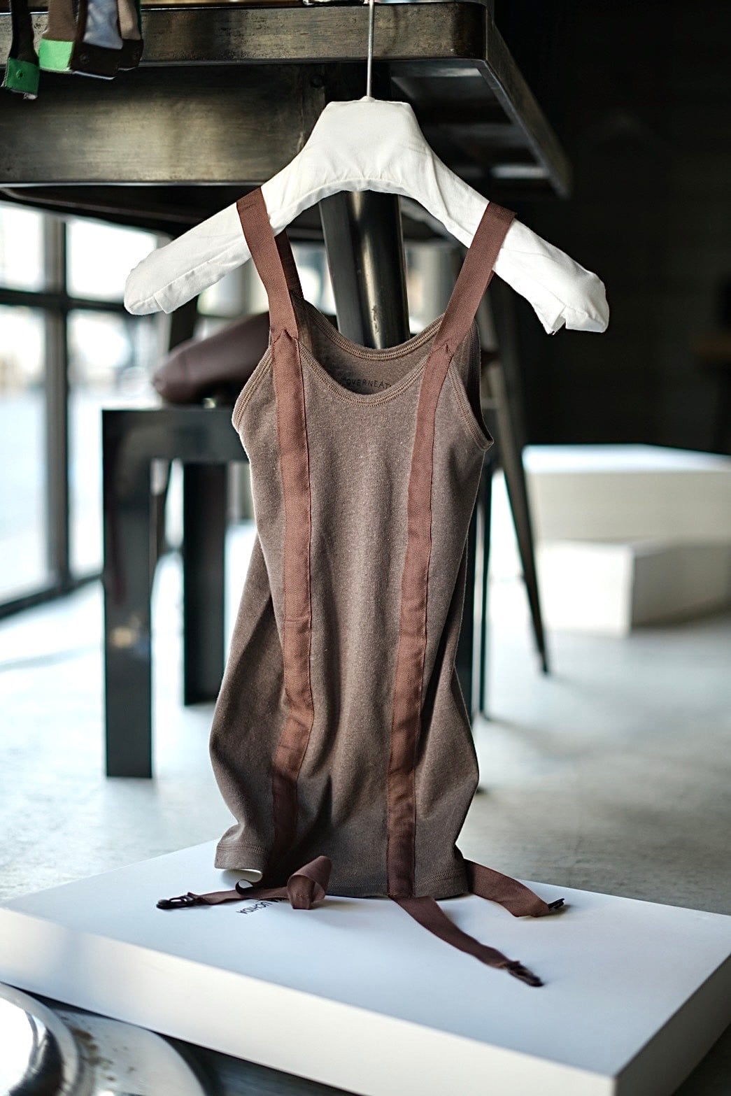 OVERNEATH / Cotton×Linen (Garter Tank 072) (Light Grey , Brown)#8