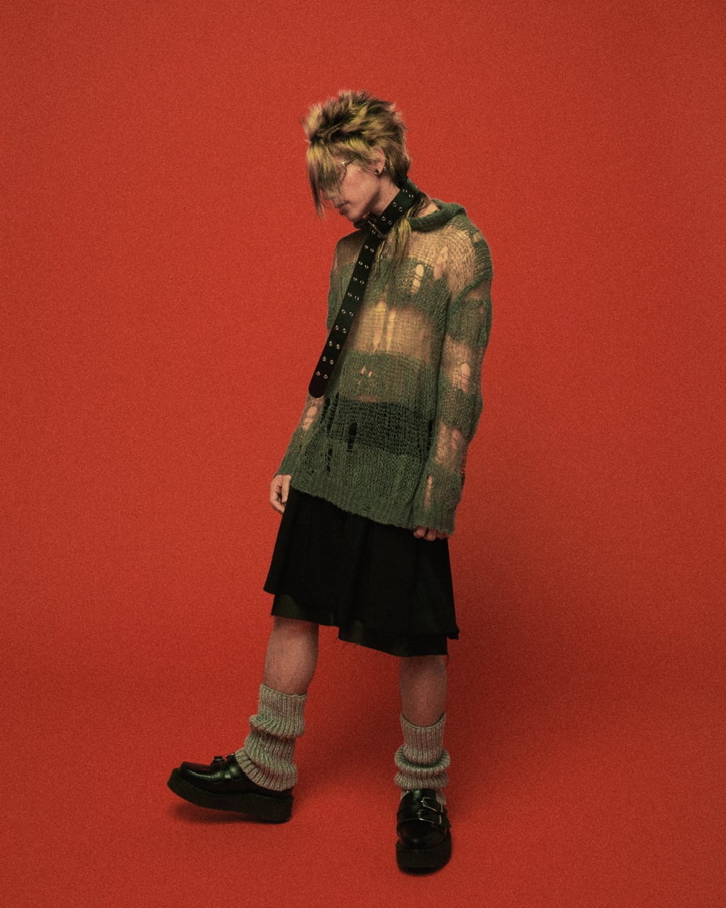 ダメージニットフーディー　GRAY