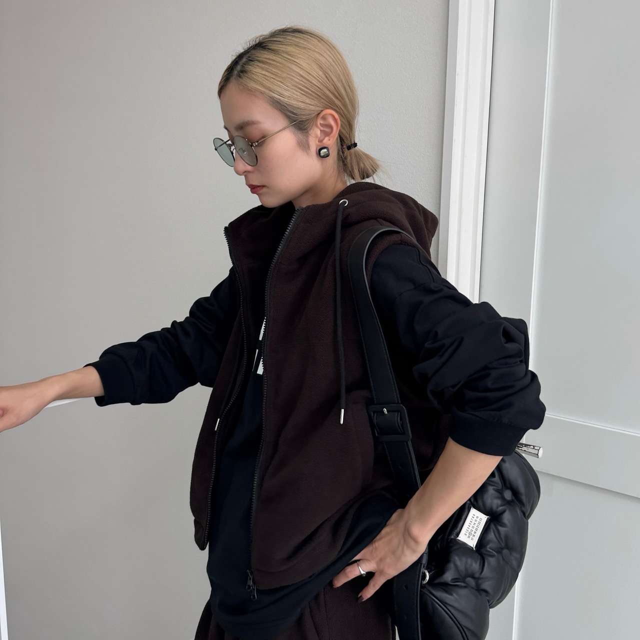 Wzipフリースフーディーvest/ブラウン
