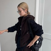 Wzipフリースフーディーvest/ブラウン