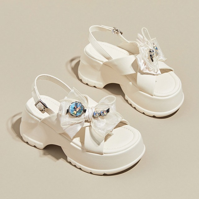 ribbon decorated platform sandals m0176