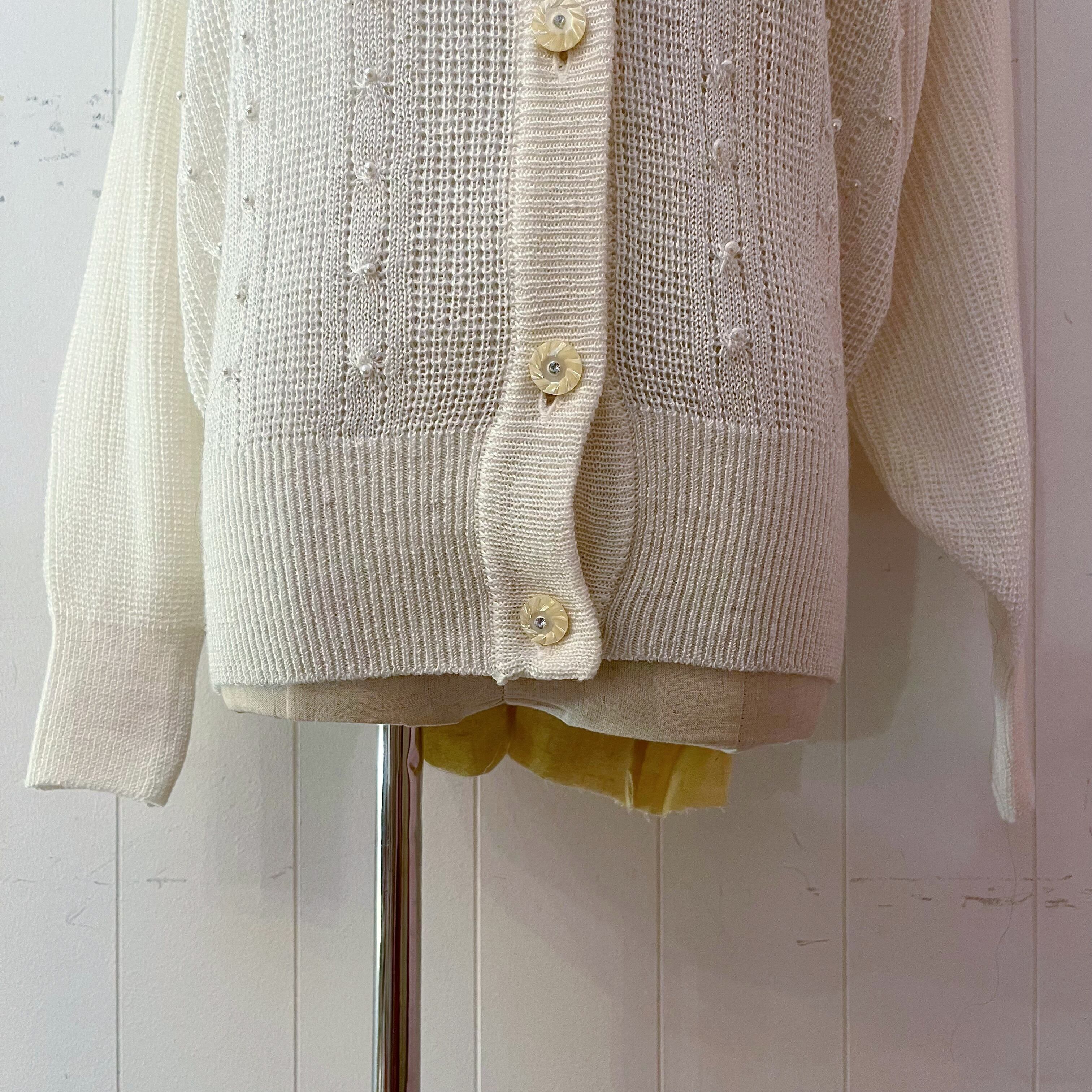 mini pearl beads white knit cardigan