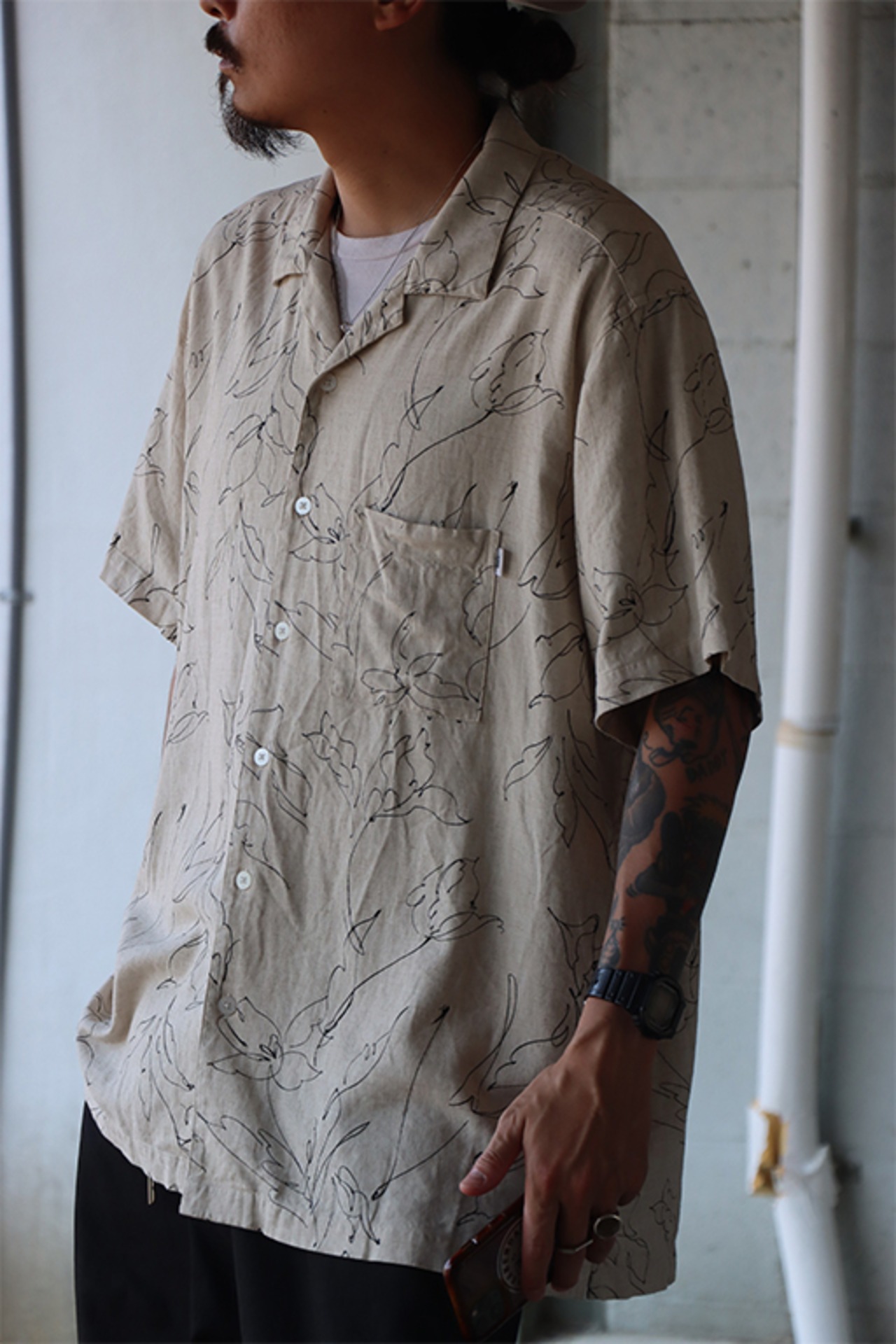 WAX(ワックス) "Printed Rayon Linen Shirts"(NAT)