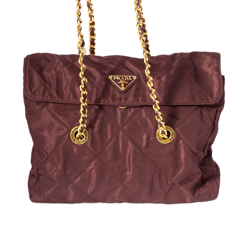 PRADA/プラダ キルティングナイロンチェーンショルダーバッグ ブラウン