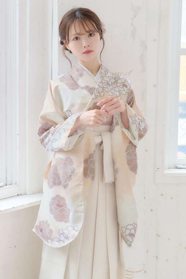 袴4点set麗らかな淡ぼたん（オレンジクリーム）67WWH(刺繍無し)