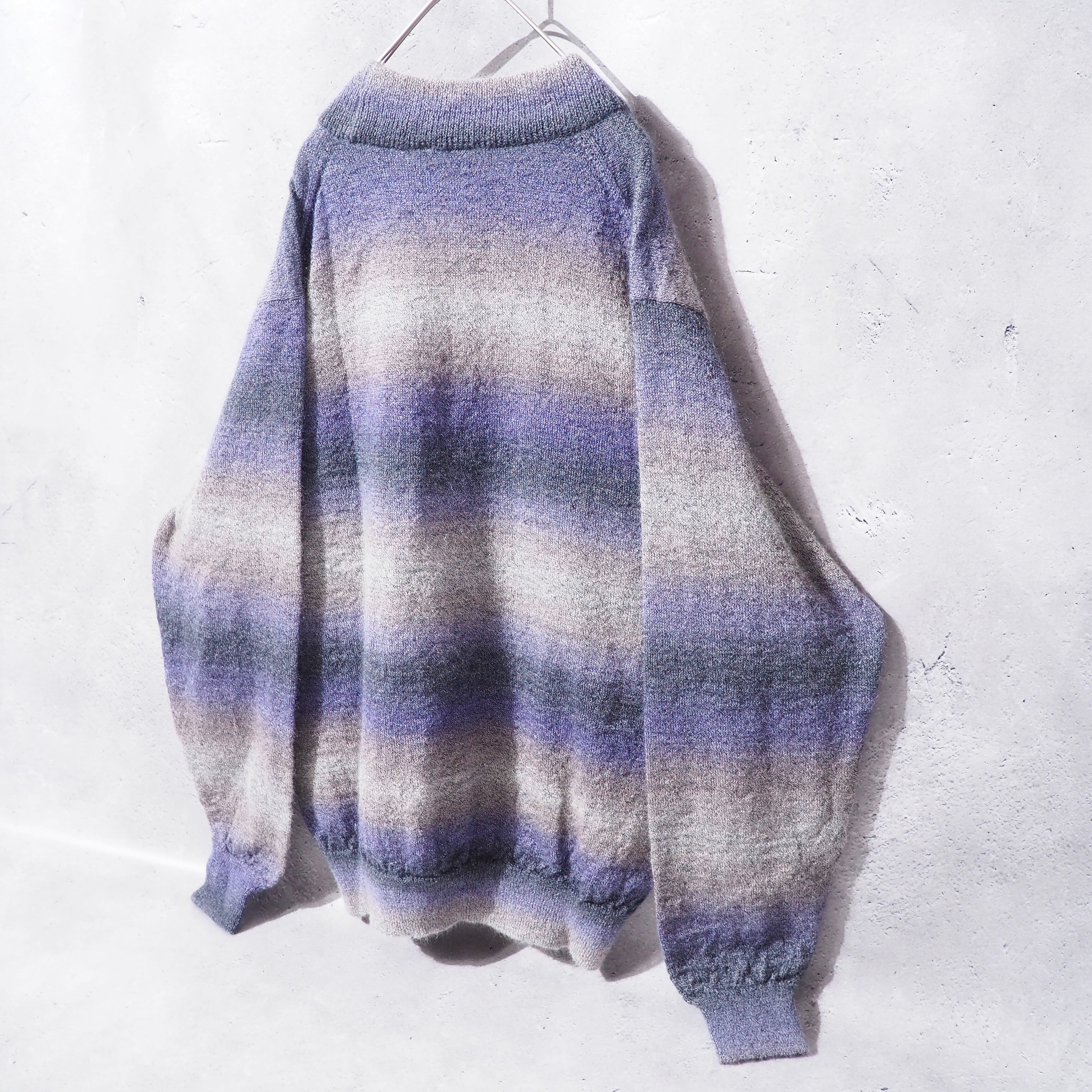 " LANVIN " Dark purple × Black Fat Border Mohair mix knit
