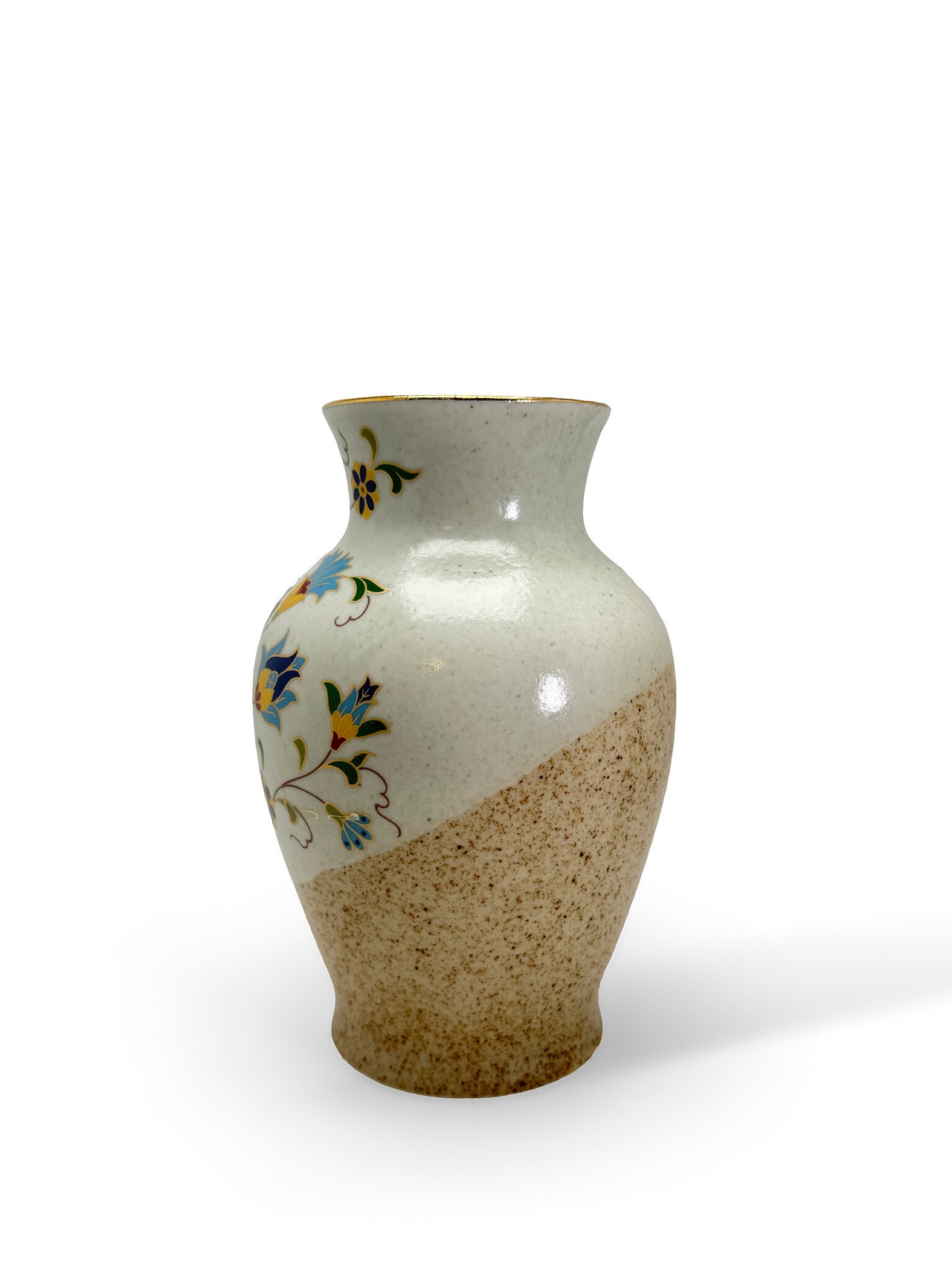 ヴィンテージ雑貨 花柄陶器花瓶（金彩縁取り・和洋折衷デザイン）