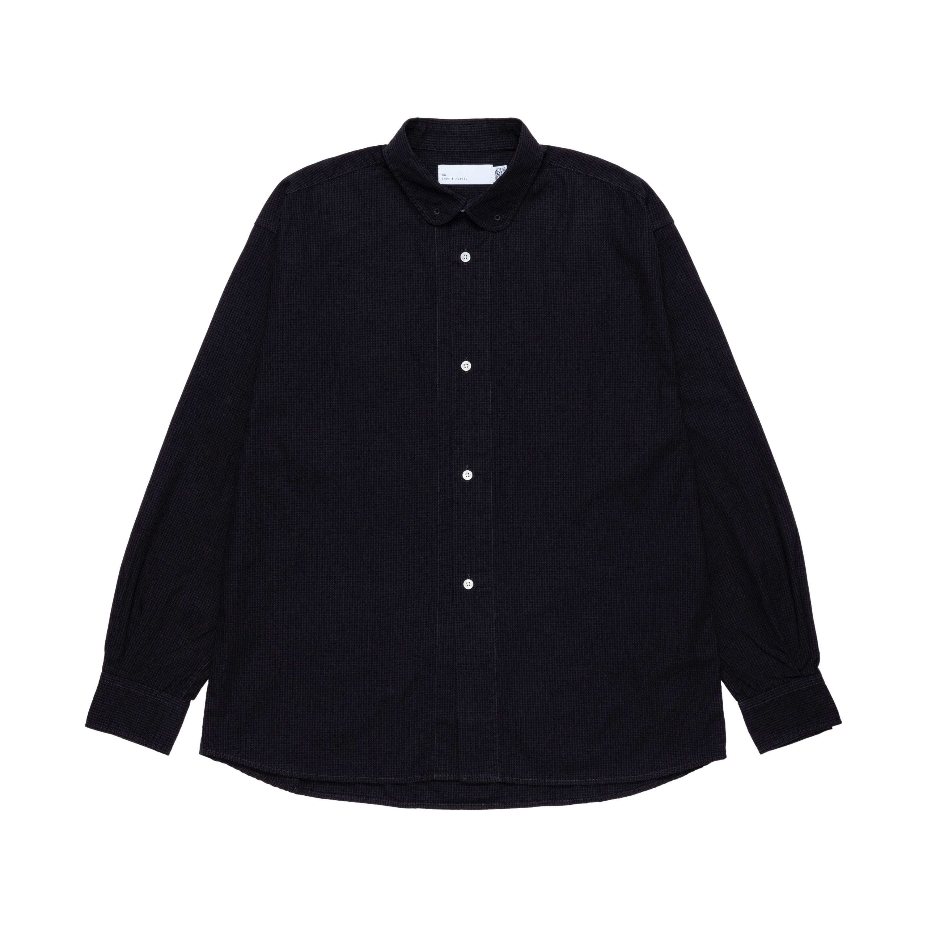 SO ORIGINAL GINGHAM CHECK OVERDYED ROUND COLLAR SHIRT (BLACK)