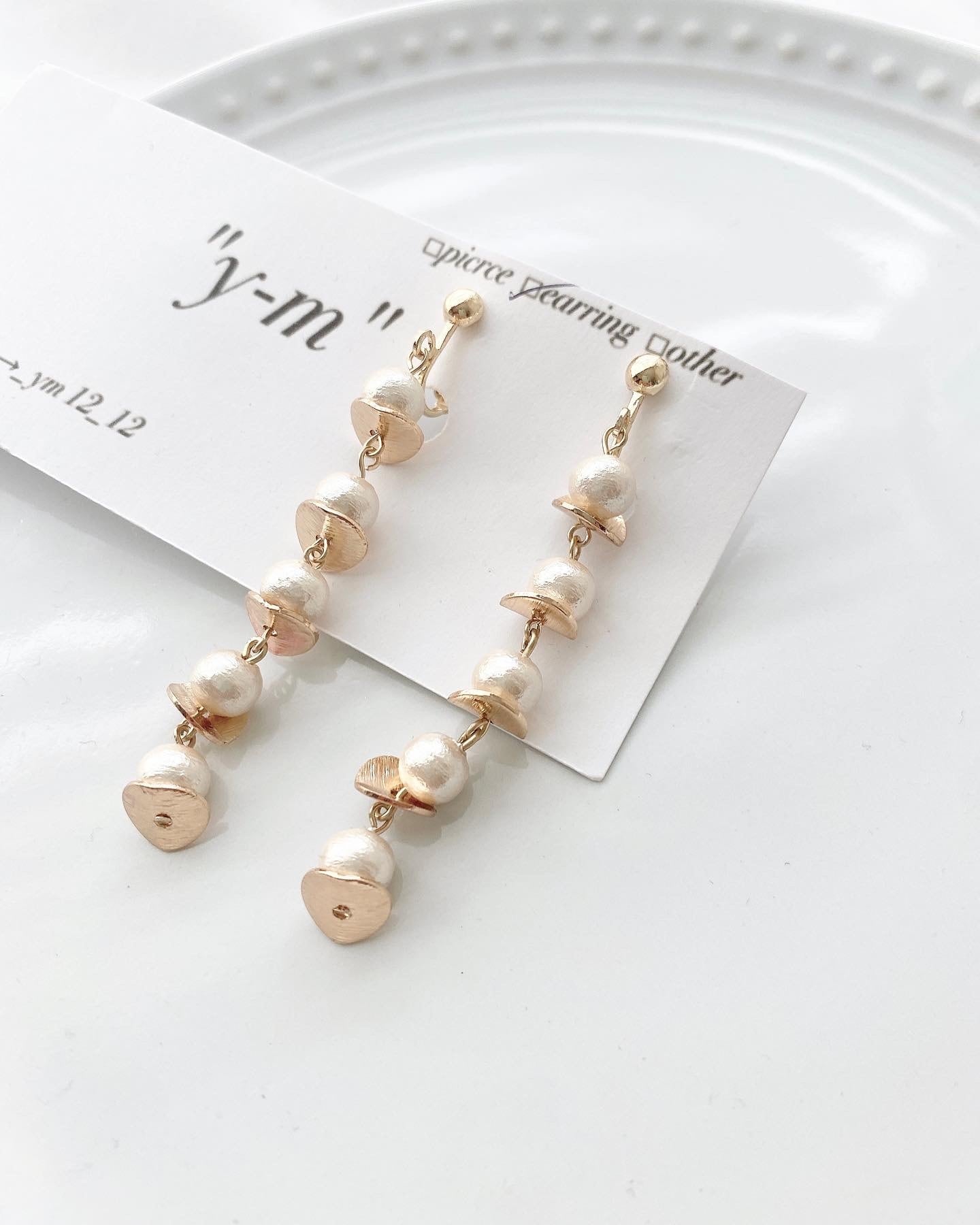 5連パール アクセサリー/y-m 上品なハンドメイドピアス | y-m