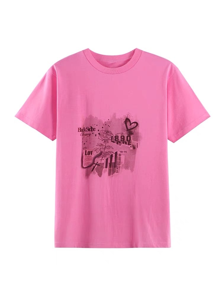 2カラー 】ピンク ホワイト 白 Tシャツ ロック トップス カジュアル