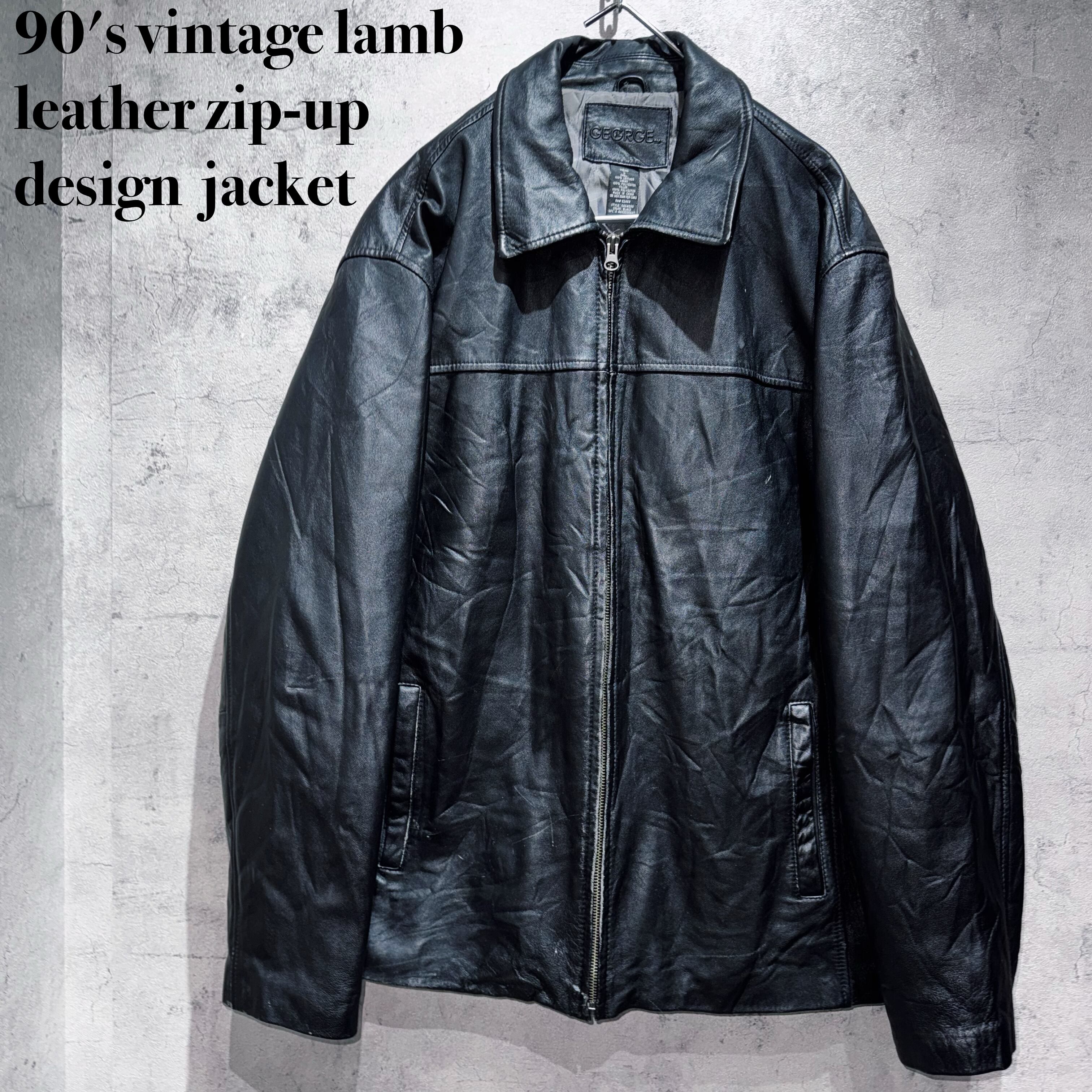 90's vintage lamb leather zip-up design jacket