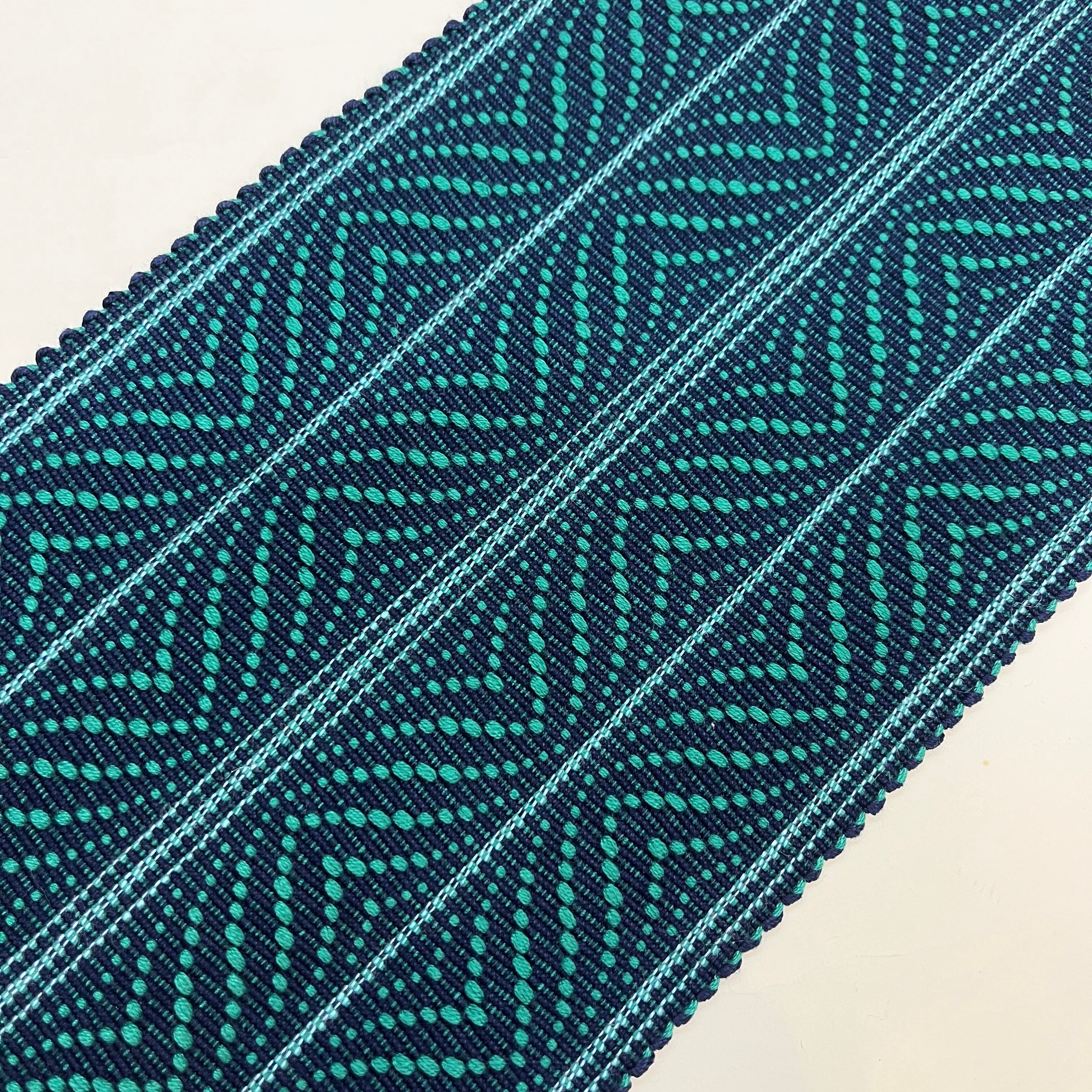 首里花織 半幅帯 濃い青緑 紺青色 綿麻（端処理込み） 4RK31038  