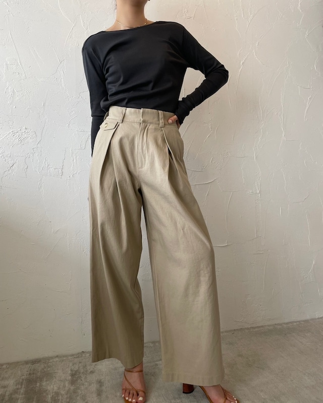 ストレッチストレートワイドパンツ　Beige