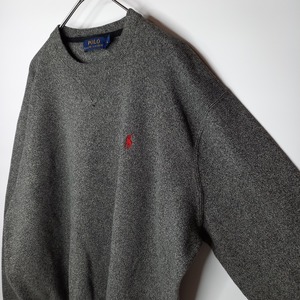 ポロラルフローレン　クルーネック　スウェット　ガゼット　無地　グレー　L