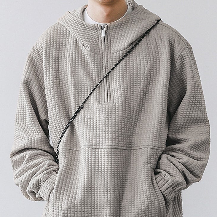 ハーフジップ ワッフルパーカー | Korean unisex fashion セレクト
