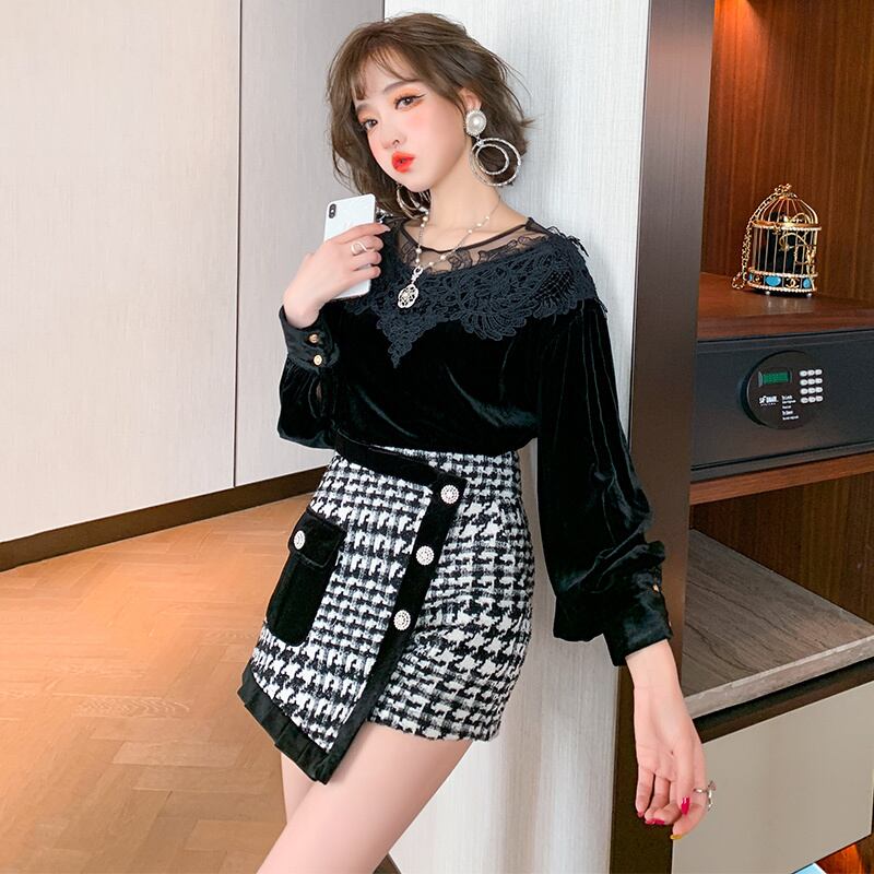 ツィードベルベットレースボタンウィンター 冬物 ステッチ MIUCO94402392901