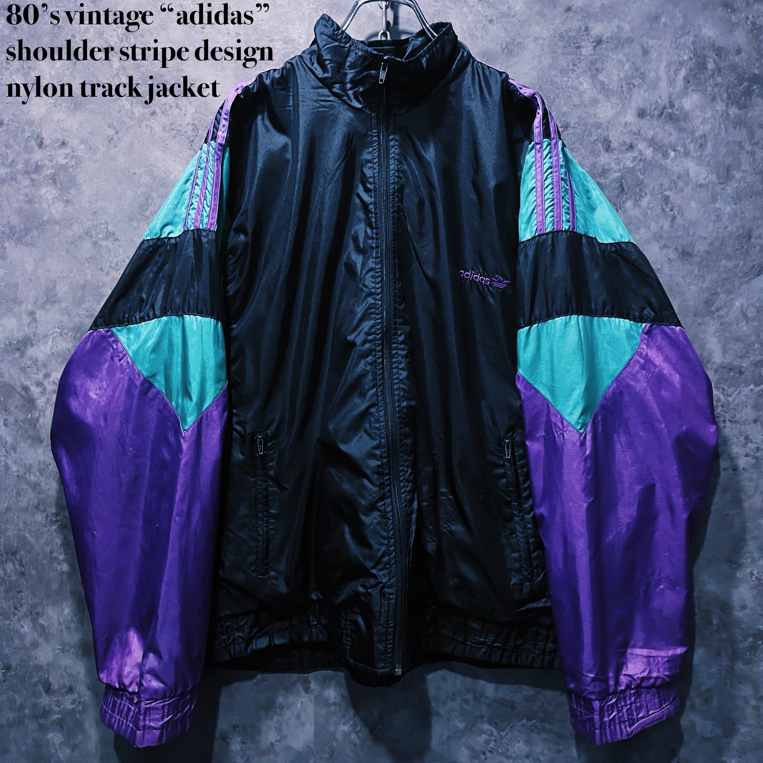 doppio】80's vintage “adidas” shoulder stripe design nylon track