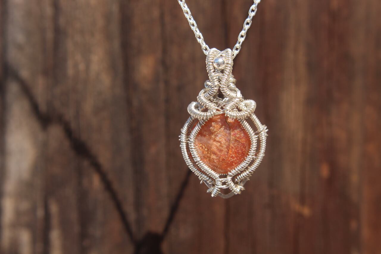 Sunstone silver925 wire wrapping pendant