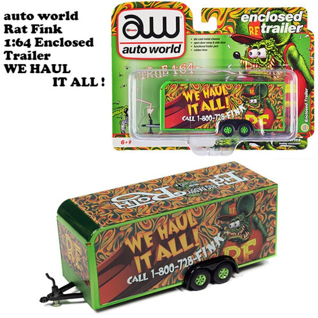 ラットフィンク Auto World トレーラー・RAT FINK アメリカン雑貨 1/64 Enclosed Trailer WE HAUL ALL ホットロッド コンテナ
