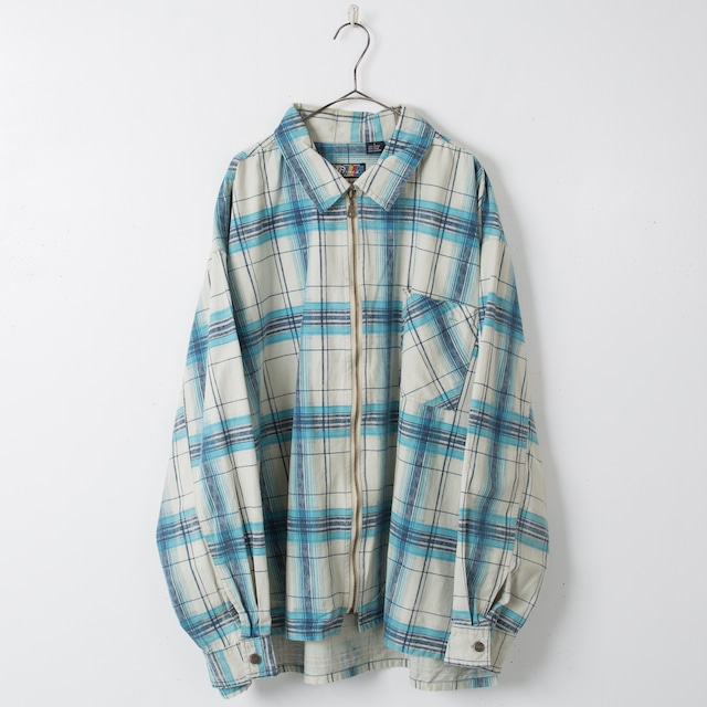 1990s vintage shadow check patterned zip up cotton long sleeve shirt