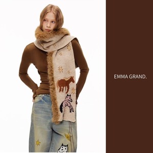 銀河を歩く馬たちのファーニットマフラーにします　E00620