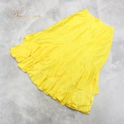 社交ダンス 衣装 スタンダード スカート レッスンウェア レディース Fashionα ファッション アルファ 無地 フリル 練習着 シンプル 鮮やかイエロー 光沢感 滑らか 68.5cm ウエスト29cm 伸縮性 ポリエステル レーヨン